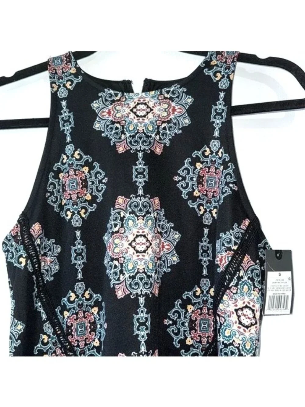 Mossimo Womens Sleeveless Black Dress With Colorful Mandala Print Size S Fitted - Picture 3 of 9